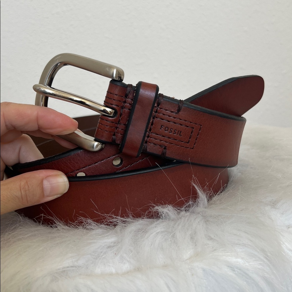 Fossil Cognac Leather Belt with Silver Buckle